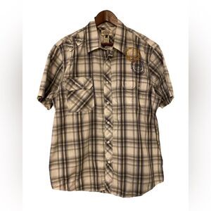 AMERICAN RAG Mens XL Plaid Snap Button Collard Embroidered Shirt